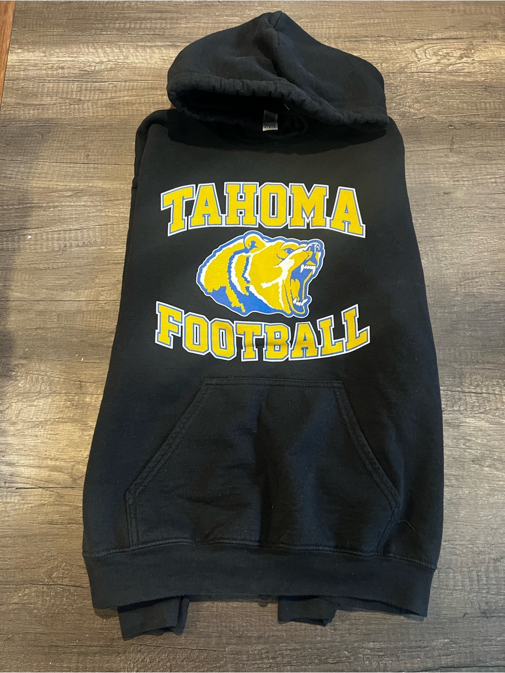 Tahoma Football Black Hoodie with Yellow & Blue Logo